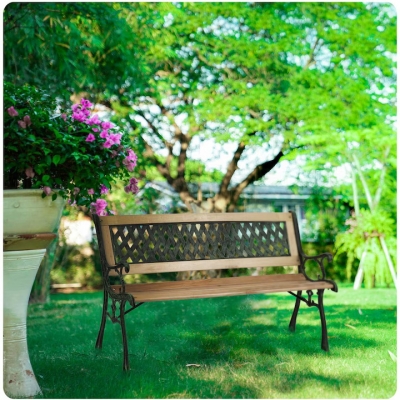 Banca gradina Garden Collections, 124x74x43 cm, cadru otel, lemn de plop, design minimalist